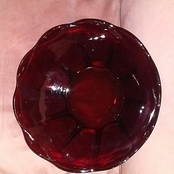 Big Dark Royal Ruby Red Vintage Glass Scalloped Edge Serving Bowl Anchor Hocking - Picture 2 of 5